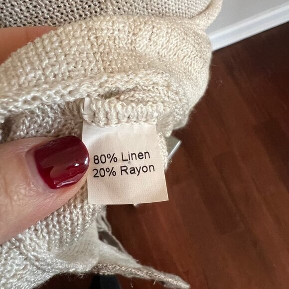 NWT Italian Asymmetric Knit Linen Dress with Handmade Floral Applique L cream - Picture 8 of 9